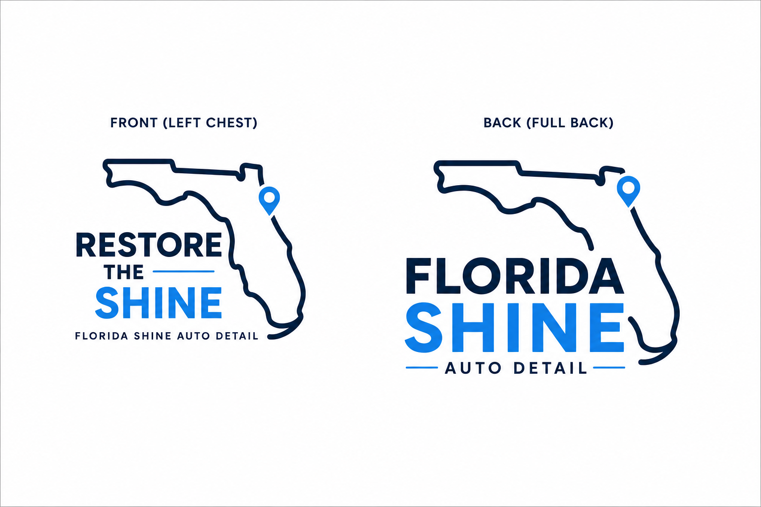 Florida Shine Auto Detail — Florida outline with blue location pin